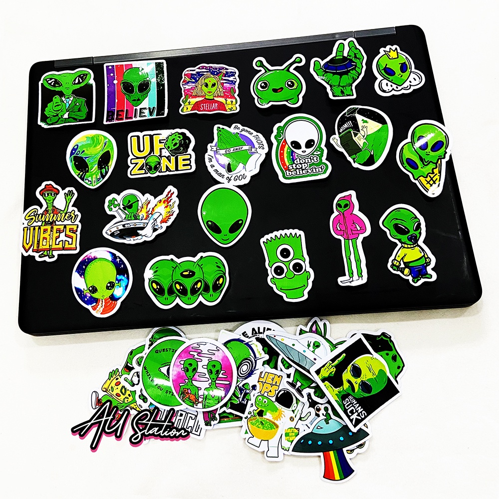 Sticker ALIEN - Người ngoài hành tinh - sticker nhựa PVC không thấm nước, dán nón bảo hiểm, laptop, điện thoại, Vali, xe