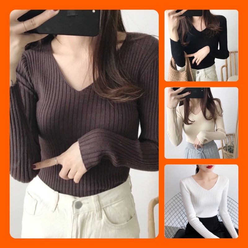 Áo len nữ, áo len dài tay cổ chữ V, áo thun dài tay