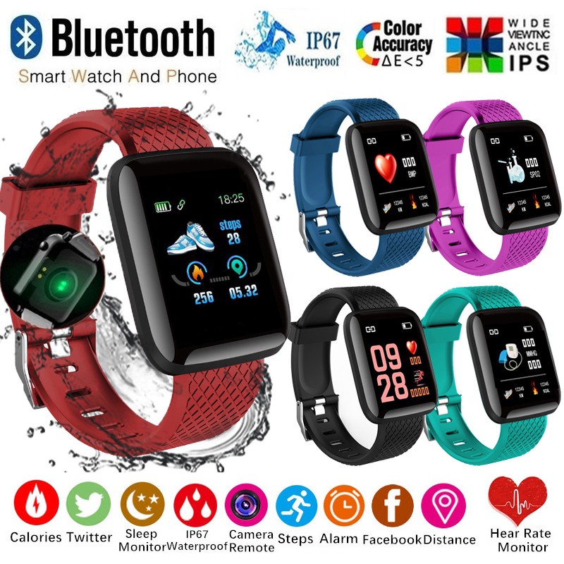 Đồng Hồ Thông Minh 116 Plus Có Dây Đeo Silicon Theo Dõi Sức Khỏe Cho Apple IOS Android Và Phụ Kiện