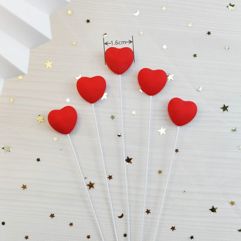 Phụ Kiện Trang Trí Bánh Kem Hình Trái Tim 3D Ba Chiều Màu Hồng Dễ Thương