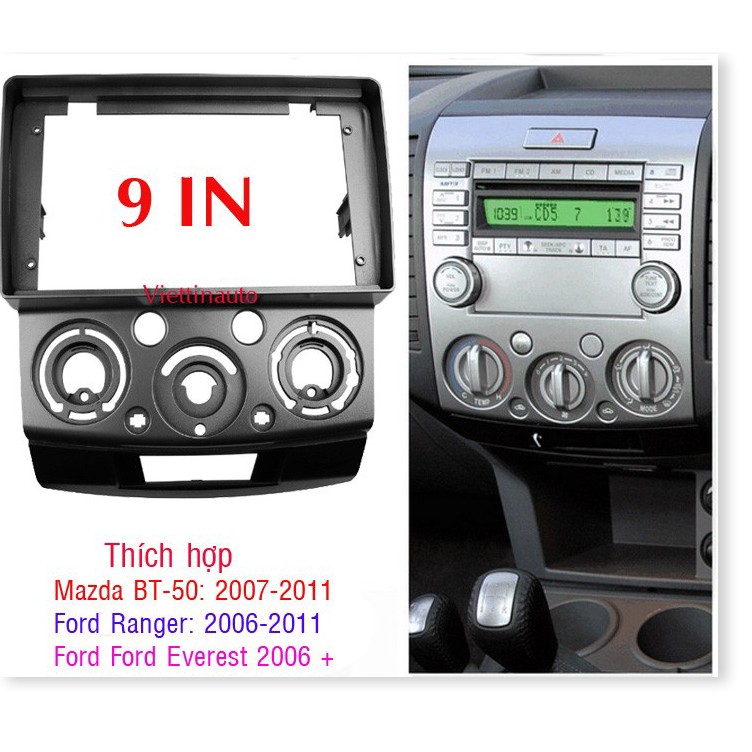 Mặt dưỡng màn hình 9 In xe Ford Ranger, Ford Everest, Mazda BT50 2006-2011