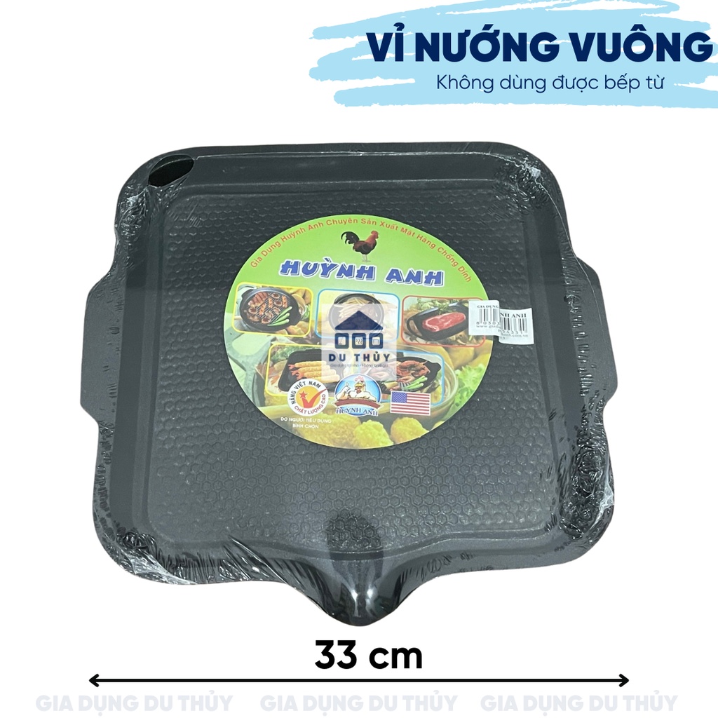 Vỉ nướng men chống dính giữ nhiệt bằng gang nướng được trên bếp ga, hồng ngoại, cồn, than đủ loại hình vuông, hình tròn