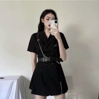 Set Váy liền thân Retro Hàn Quốc kèm thắt lưng + dây da thắt + ghim băng.