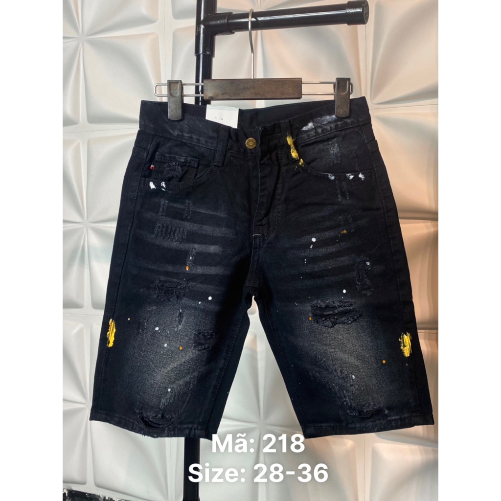 [Max 218] Vải Jean Thô, Không Co Dãn, Quần Đùi mặc trên đầu gối, Họa Tiết Phun Sơn
