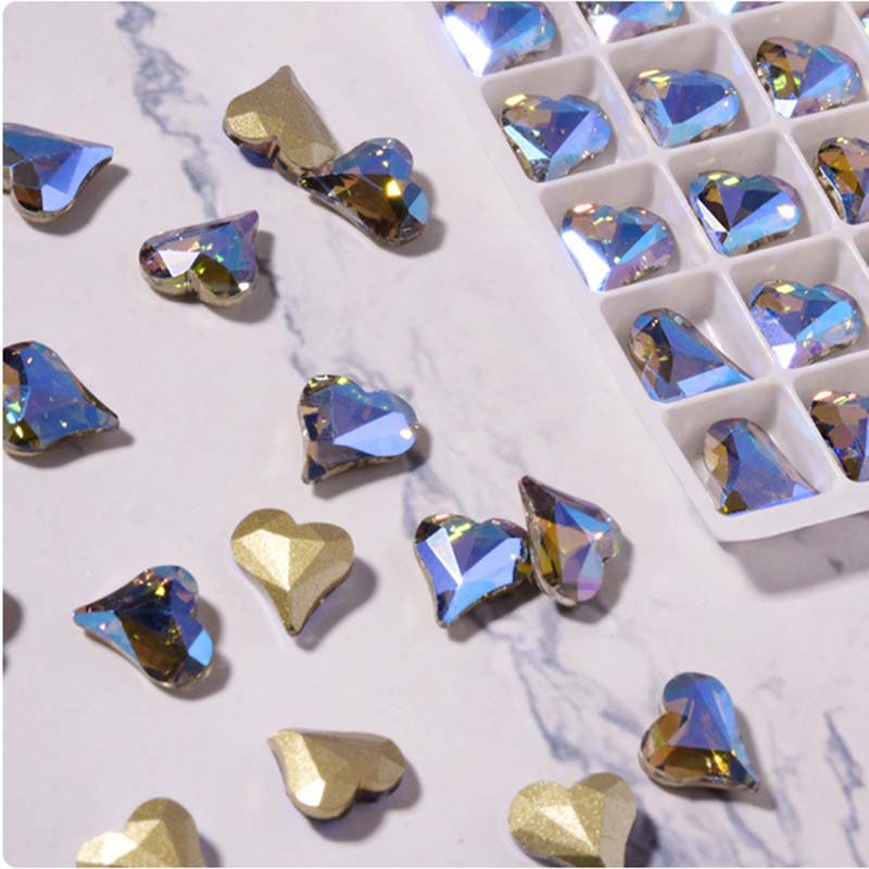 Set 10 viên đá pha lê, đá khối hình trái tim 3D lấp lánh trang trí móng tay, phụ kiện nail salon