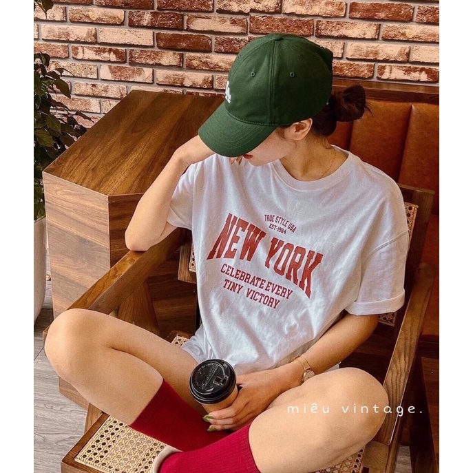 Áo phông cotton oversize in chữ NEW YORK