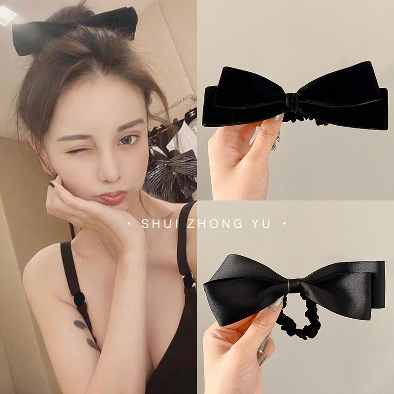 Dây buộc tóc/ kẹp tóc kiểu nơ màu đen thời trang độc đáo