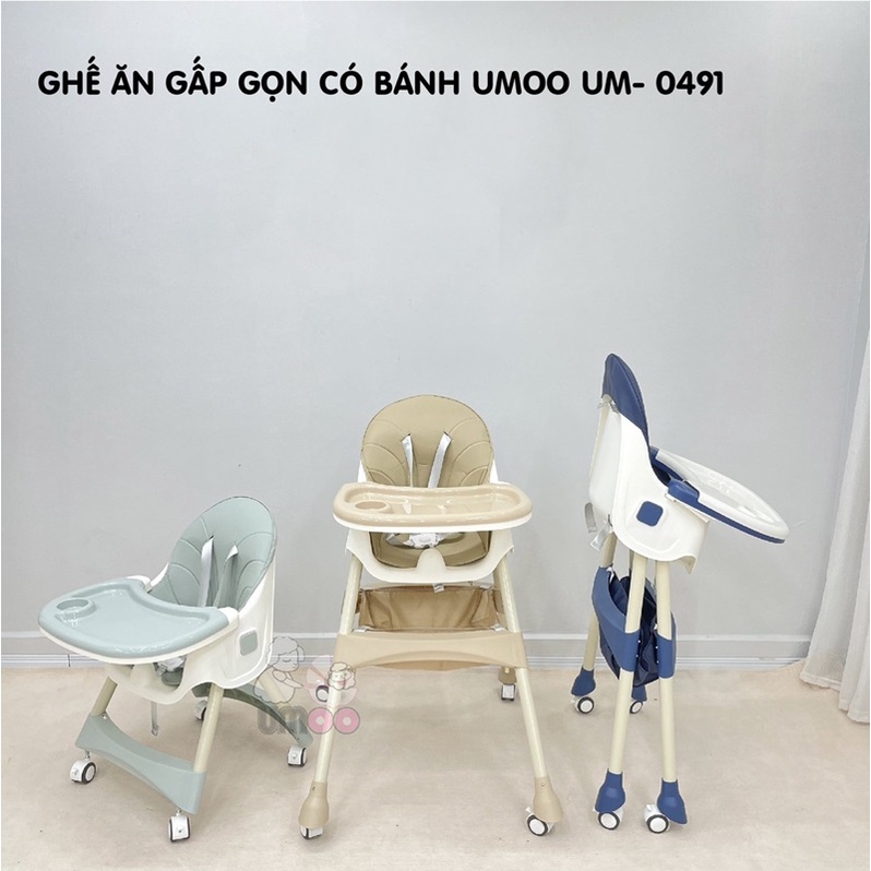 Ghế ăn dặm Umoo cho bé có thể nâng hạ chiều cao có bánh xe gấp gọn bản cao cấp UM-0491