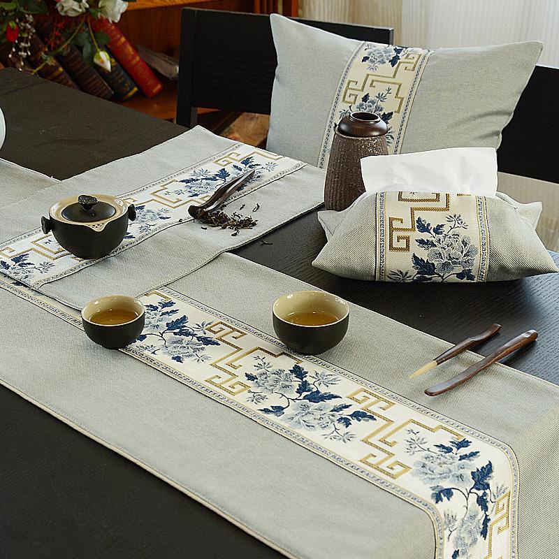 Khăn Trải Bàn Dài Bằng Vải Lanh Phong Cách Trung Hoa Đơn Giản Mới
