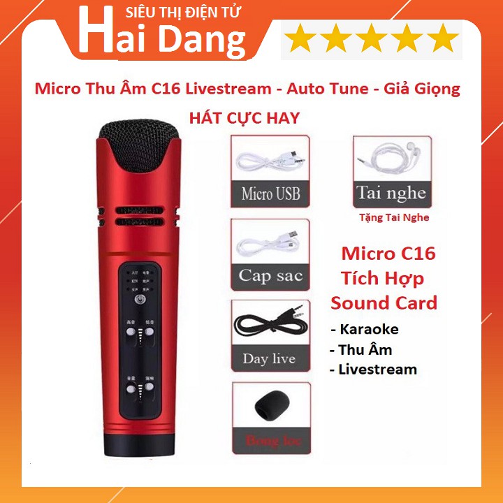 Micro C16, Mic Livestream Hát Karaoke 6 Chế Độ Âm Thanh Giả Dọng Bản Nâng Cấp Cực Hay Của Micro C7