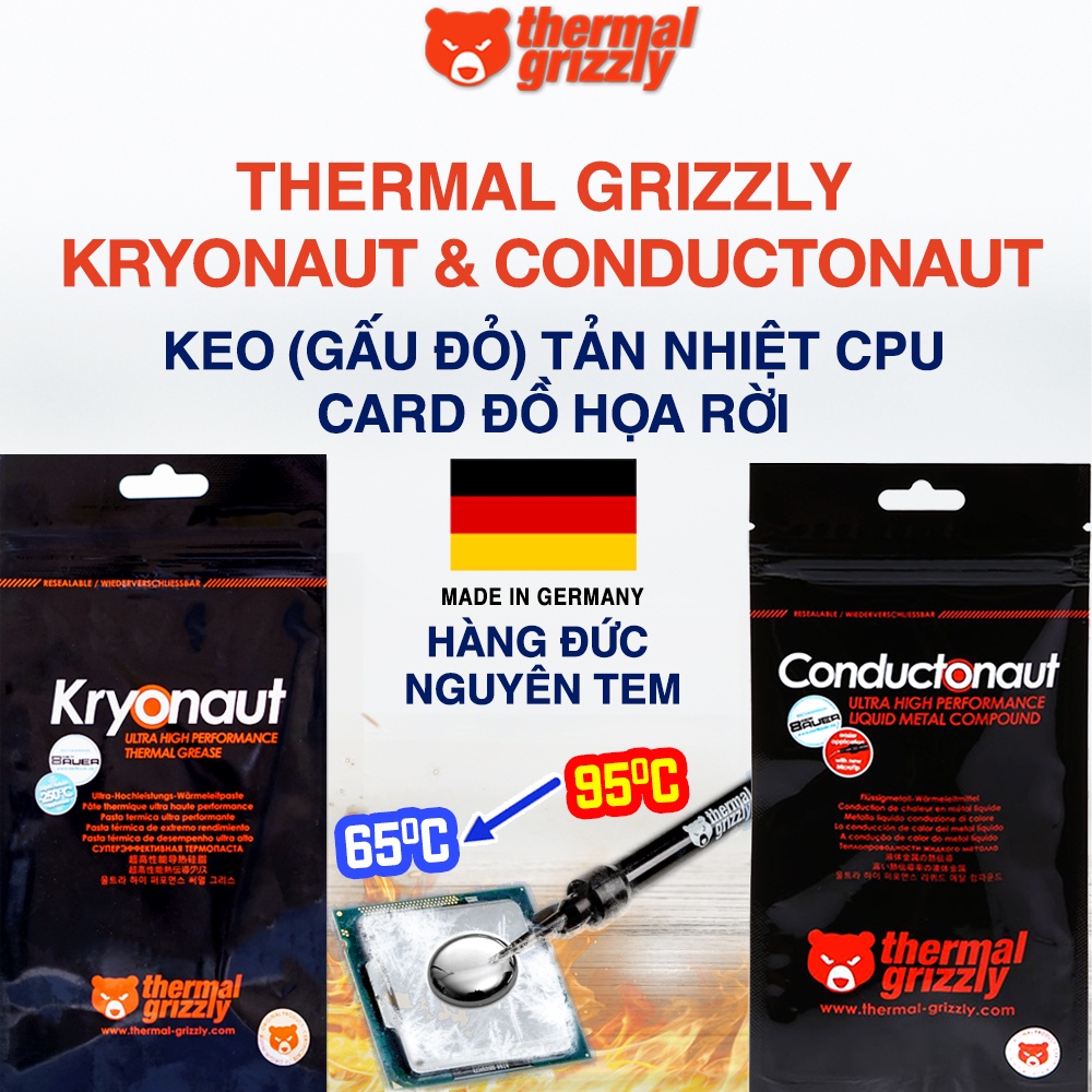 Keo tản nhiệt Thermal Grizzly Kryonaut - Kem tản nhiệt Thermal Grizzly Conductonaut kim loại lỏng 1 Gram - Keo tản nhiệt