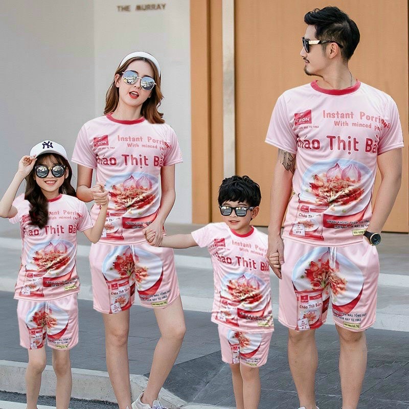 Áo Đôi Mẹ Bé , Áo Phông Phối Kẻ Chất Thun Cho Gia Đình Bộ Thể Thao Mặc Nhà Set Gồm Ao Và Quần SL