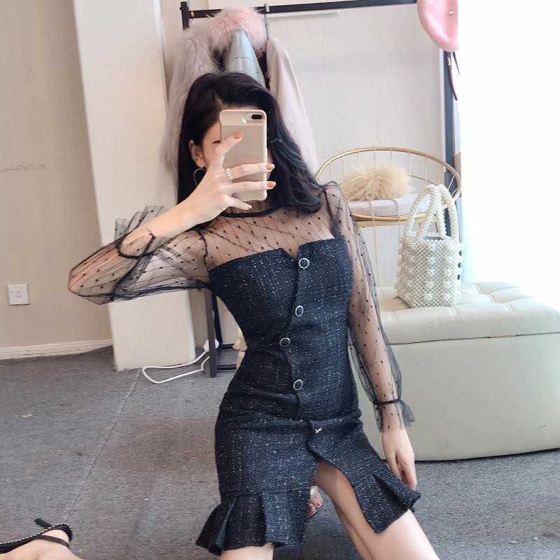 Đầm dáng ôm mini tay lưới Emilyshop