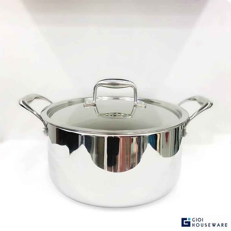 Nồi thép 3 Đáy 5L, 24cm GiOi Houseware. Mua Nồi Tặng Ly Thuỷ Tinh