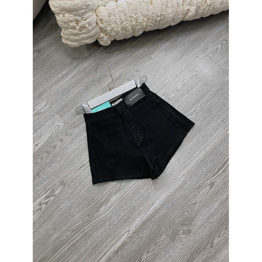 QUẦN SHORT NGẮN JEAN CO GIÃN KHÔNG TÚI LƯNG CAO TEM MÁC ÔM TÔN DÁNG ĐEN ULZZANG