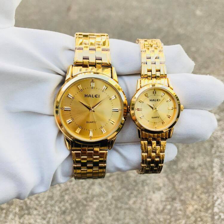 Đồng Hồ Nam Nữ HALEI H1d Dây Vàng Mặt Đen, Khung Thép Cao Cấp Lịch Lãm Sang Trọng [SIÊU GIẢM GIÁ] | BigBuy360 - bigbuy360.vn