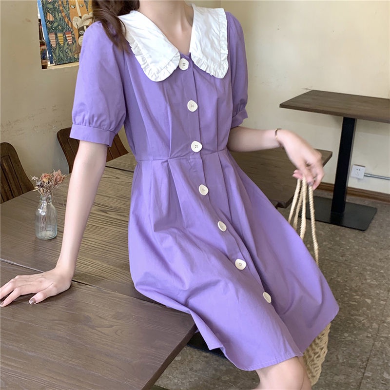 Đầm tay ngắn cổ búp bê phong cách mới thời trang mùa hè cho nữ