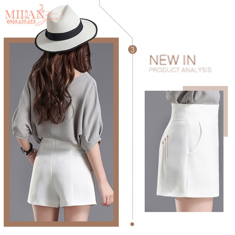 Quần short nữ cạp cao liền dáng ôm gen bụng cá tính có túi khóa sau - Màu Đen Trắng - Quần sooc vải dày đi biển công sở