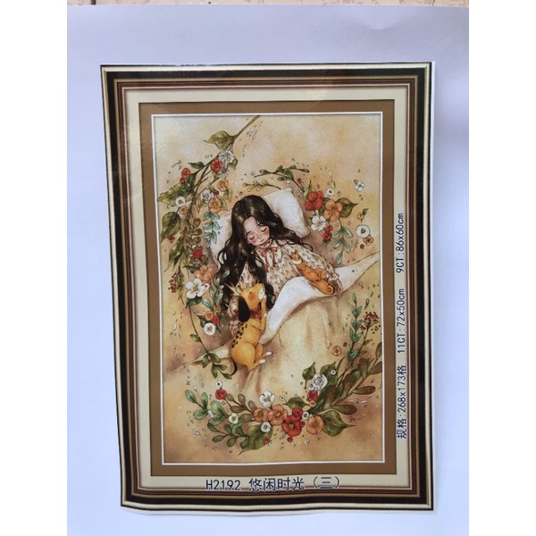 Tranh thêu kín chữ thập Cô gái hoa và cún H2192(72x50cm)