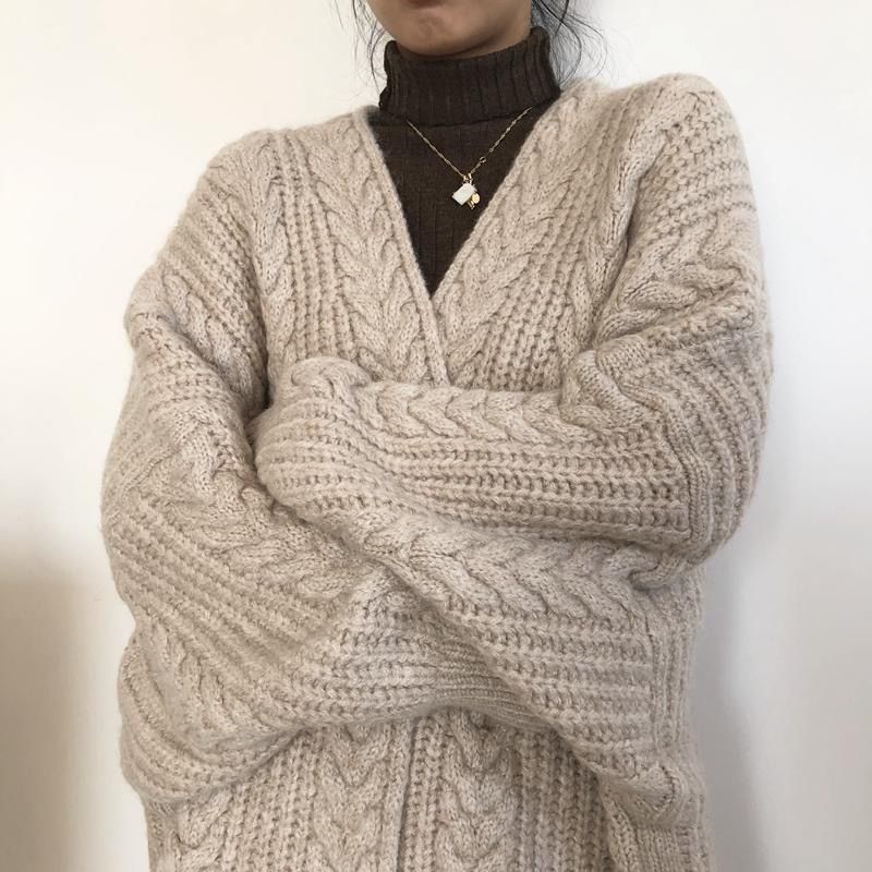 Áo khoác cardigan dệt kim dáng rộng phong cách Nhật mùa thu đông 2201