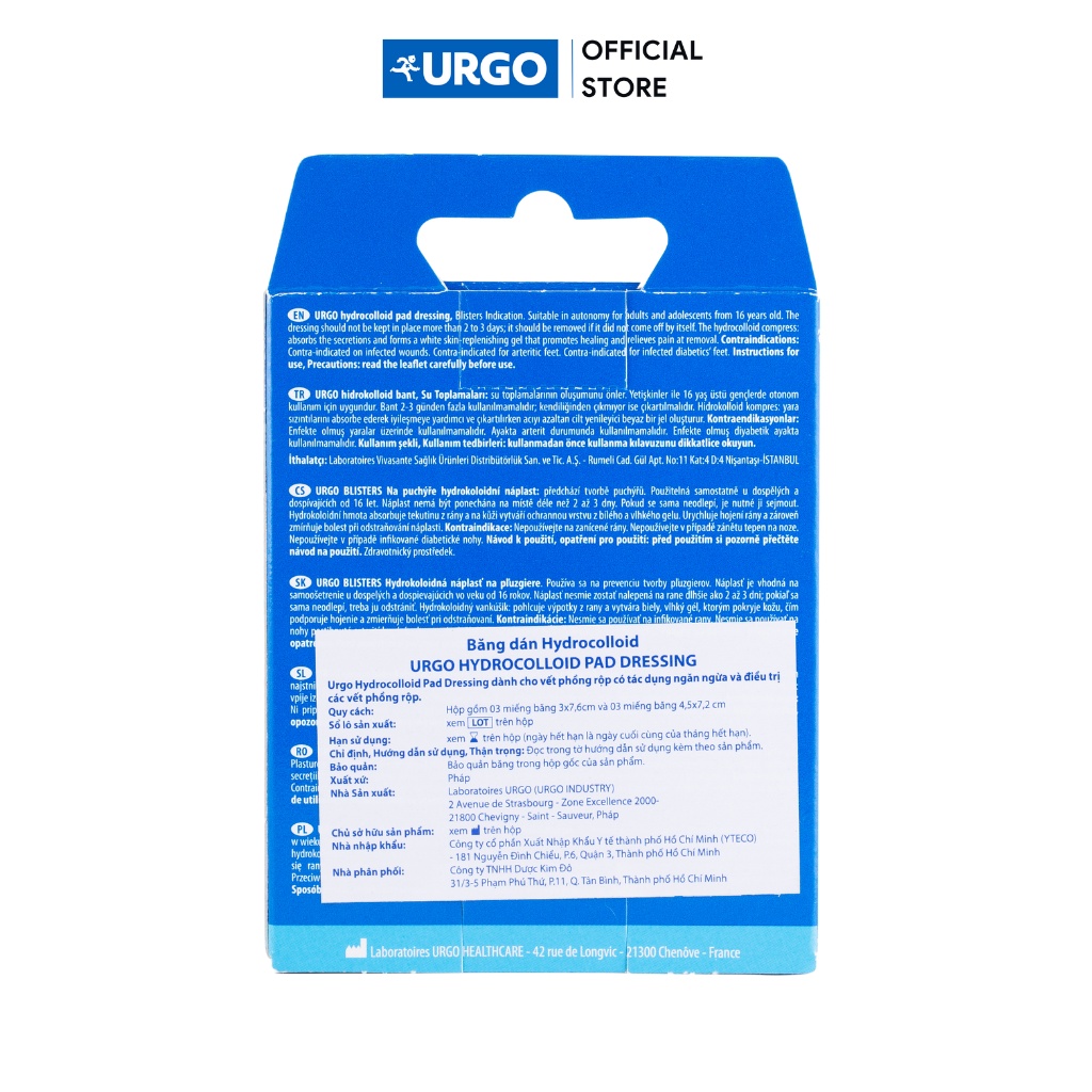 Băng cá nhân ngăn ngừa và hỗ trợ giảm vết phồng rộp Urgo Hydrocolloid Pad Dressing