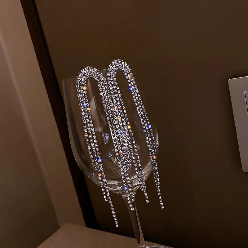 Bông Tai Mạ Bạc Dáng Dài Đính Đá Tua Rua Phong Cách Âu Mỹ