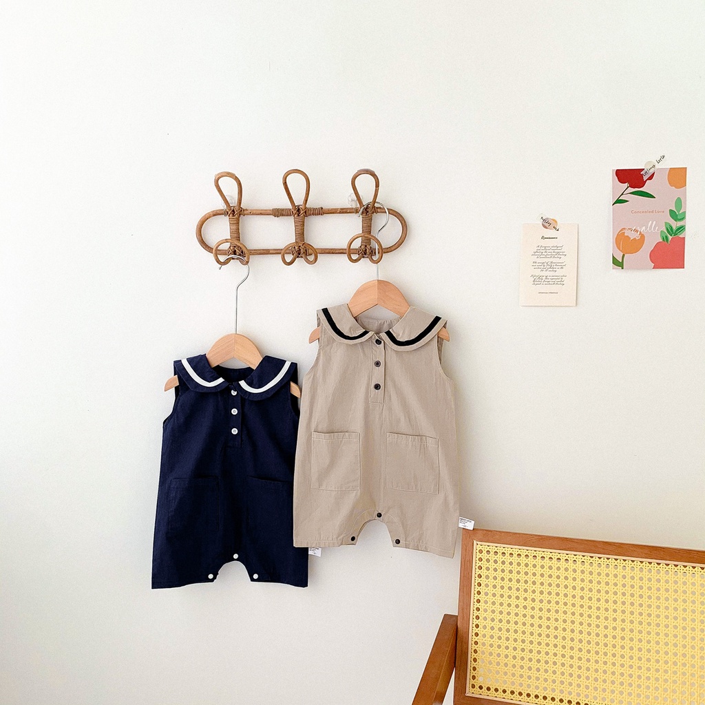 Bộ áo liền quần sát nách cổ bẻ thời trang cho bé sơ sinh