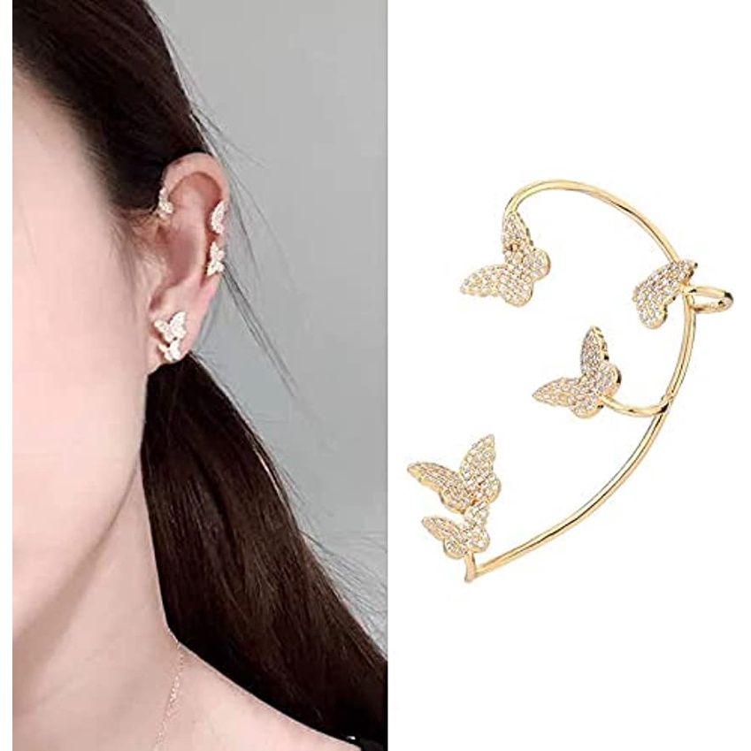 Khuyên kẹp vành tai hình bướm đính ngọc trai không xỏ lỗ cho nữ