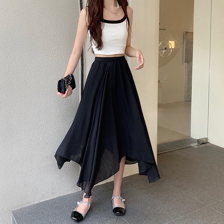 Chân váy dài midi nữ voan đũi mỏng nhẹ nhàng tiểu thư Firstdateclothing