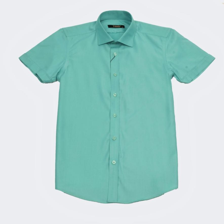 Áo sơ mi nam ngắn tay TQQ màu xanh ngọc nhạt M002CSC chất Cotton chống nhăn