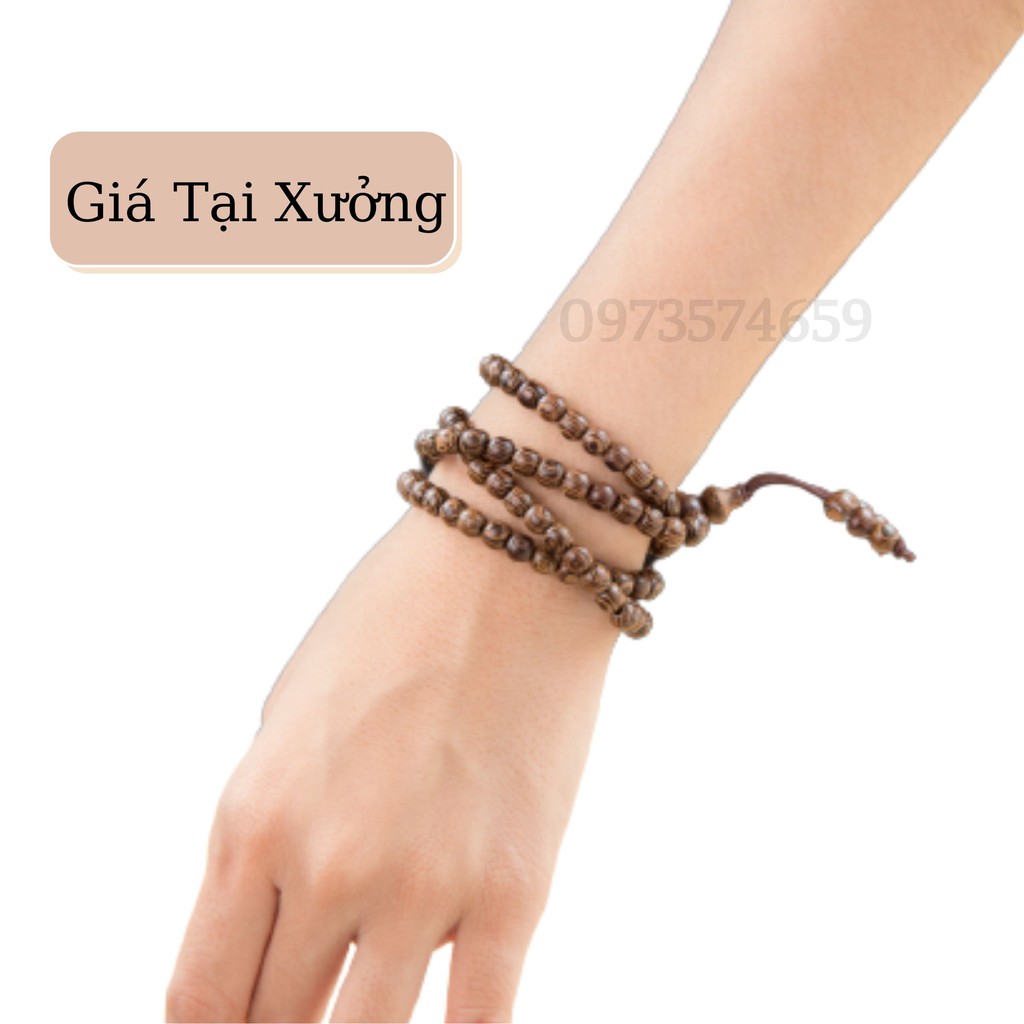 Vòng áo sơ mi tay gỗ mun lông công 108 hạt size 6mm