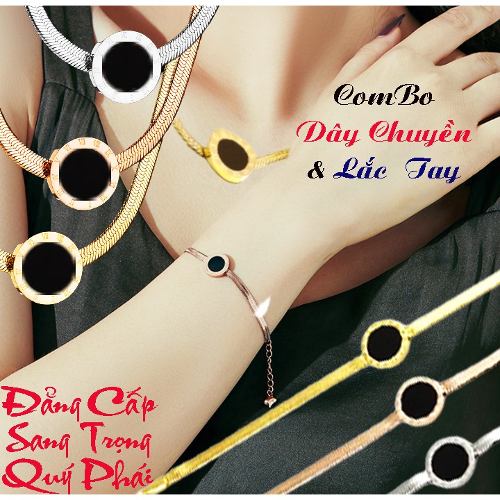 Combo dây chuyền và lắc tay titan kiểu mì dẹp mặt tròn la mã siêu đẹp, bền màu - Đem lại sang trọng, quyến rũ, quý phái