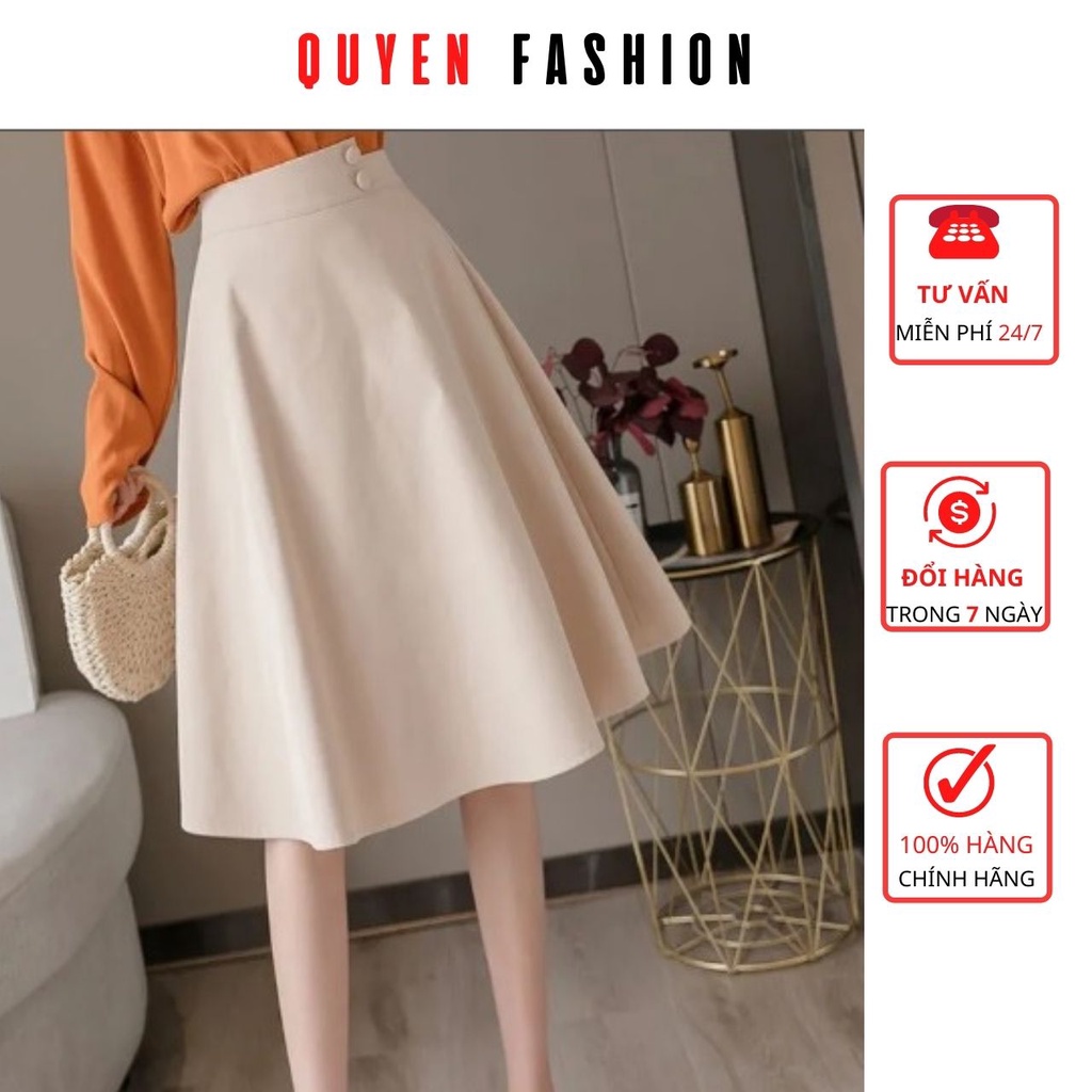 Chân váy xòe dáng dài công sở, Cạp lệch đính 2 khuy, dáng Midy thanh lịch, trẻ trung CV002