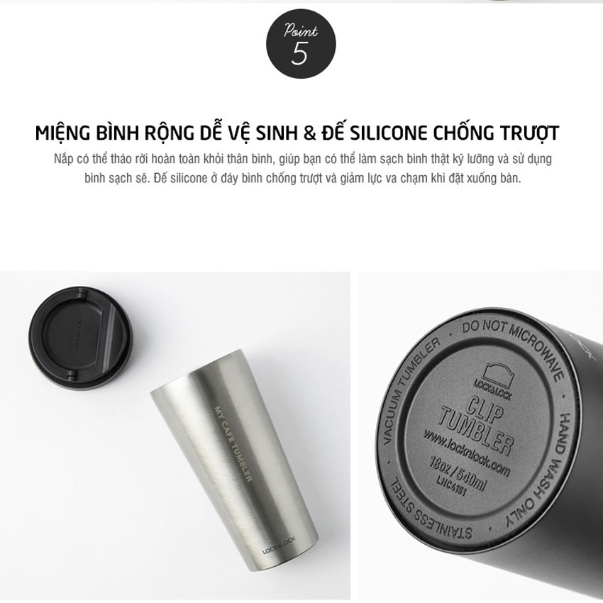 Ly giữ nhiệt Lock&amp;Lock Clip Tumbler LHC4151SLV 540ml - Màu Bạc