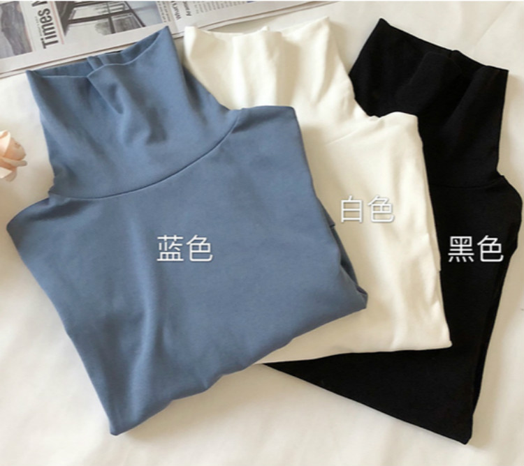 Áo Thun Nữ Tay Dài Cổ Cao Màu Trơn Phong Cách Hàn Quốc