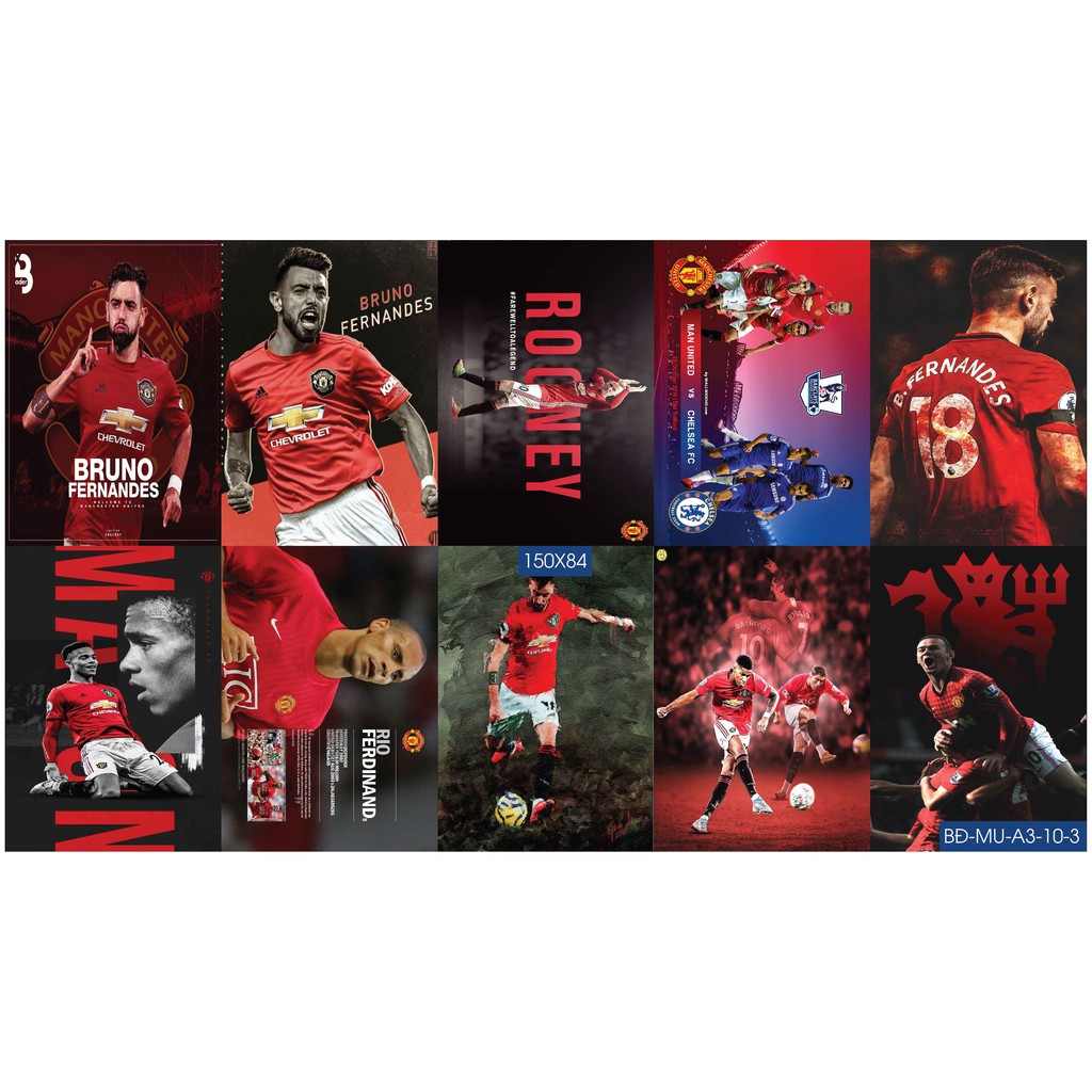 Combo Set 10 tờ decal dán tường chống thấm cầu thủ pogba rooney de gea của MU