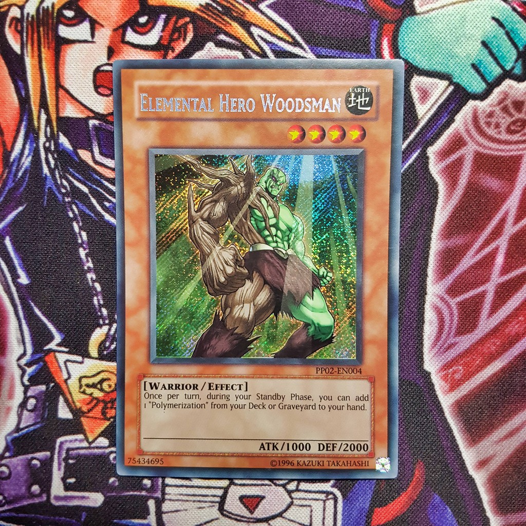 Thẻ bài Yugioh chính hãng | Elemental HERO Woodsman | PP02 Secret Rare.