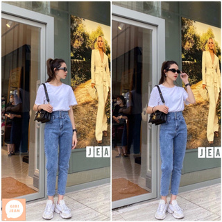 Quần bò nữ 💞free ship💞 quần jean nữ dáng baggy cạp lưng cao trơn,không phai màu, co giãn tốt - by81.01