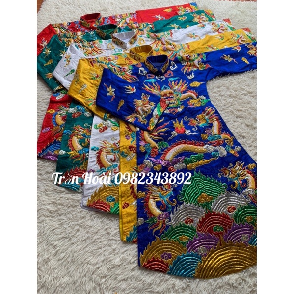 khăn áo hầu đồng - áo ngũ vị tôn quan gấm đẹp thêu chỉ kim tuyến ngũ sắc