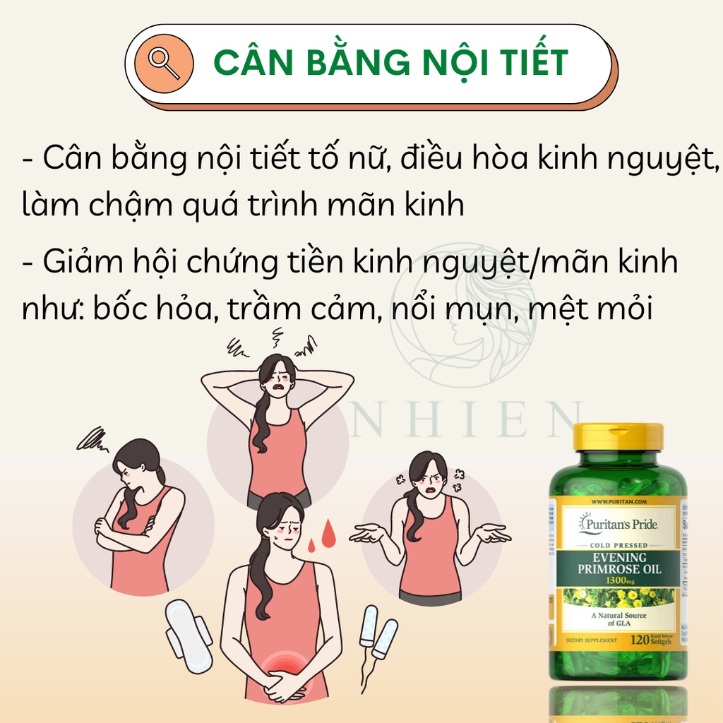 Viên uống nội tiết tố nữ dầu hoa anh thảo giảm mụn nội tiết, cân bằng nội tiết Puritan's Pride 120 viên