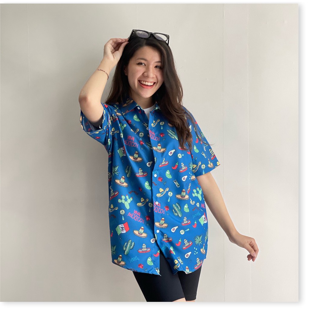 ÁO SƠ MI NỮ FORM RỘNG HOẠ TIẾT HOA LÁ CỰC ĐẸP , TƯƠI TẮN LANA FASHION