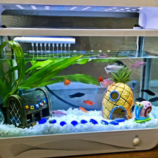 Mô Hình Nhân Vật Hoạt Hình SpongeBob & Mực & Dứa Mini xhh95d Trang Trí Bể Cá
