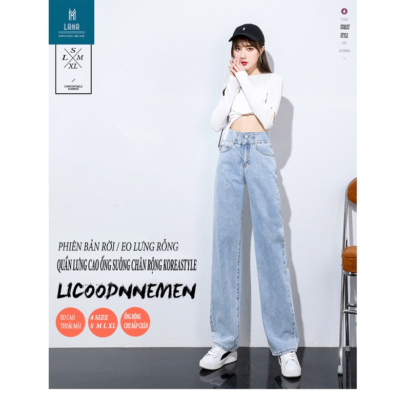 Quần jean baggy lưng cao hở lưng nữ thích bộ sưu tập mùa xuân ống rộng dài