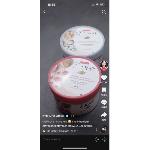 Tẩy Tế Bào Chết Body Dove Hương Lựu Bơ Hạt Mỡ Dưỡng Trắng Cấp Ẩm 298g