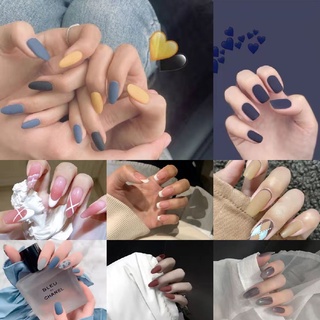 [Hàng mới về] Set 24 móng giả màu nhám hình thang hoàn thiện