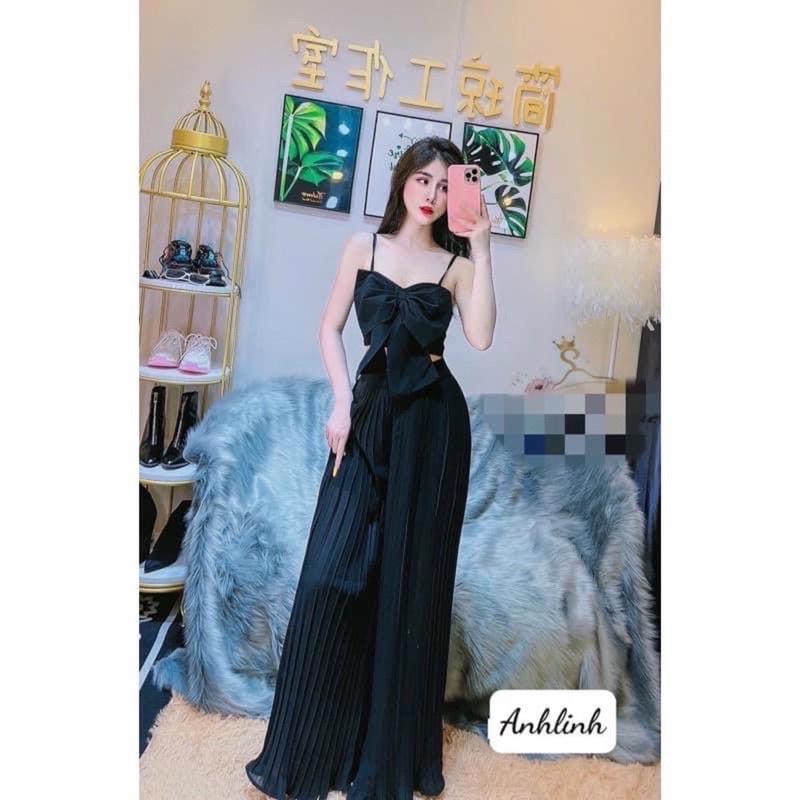G9--Set áo 2 dây nơ , quần suông dập ly, hình thật