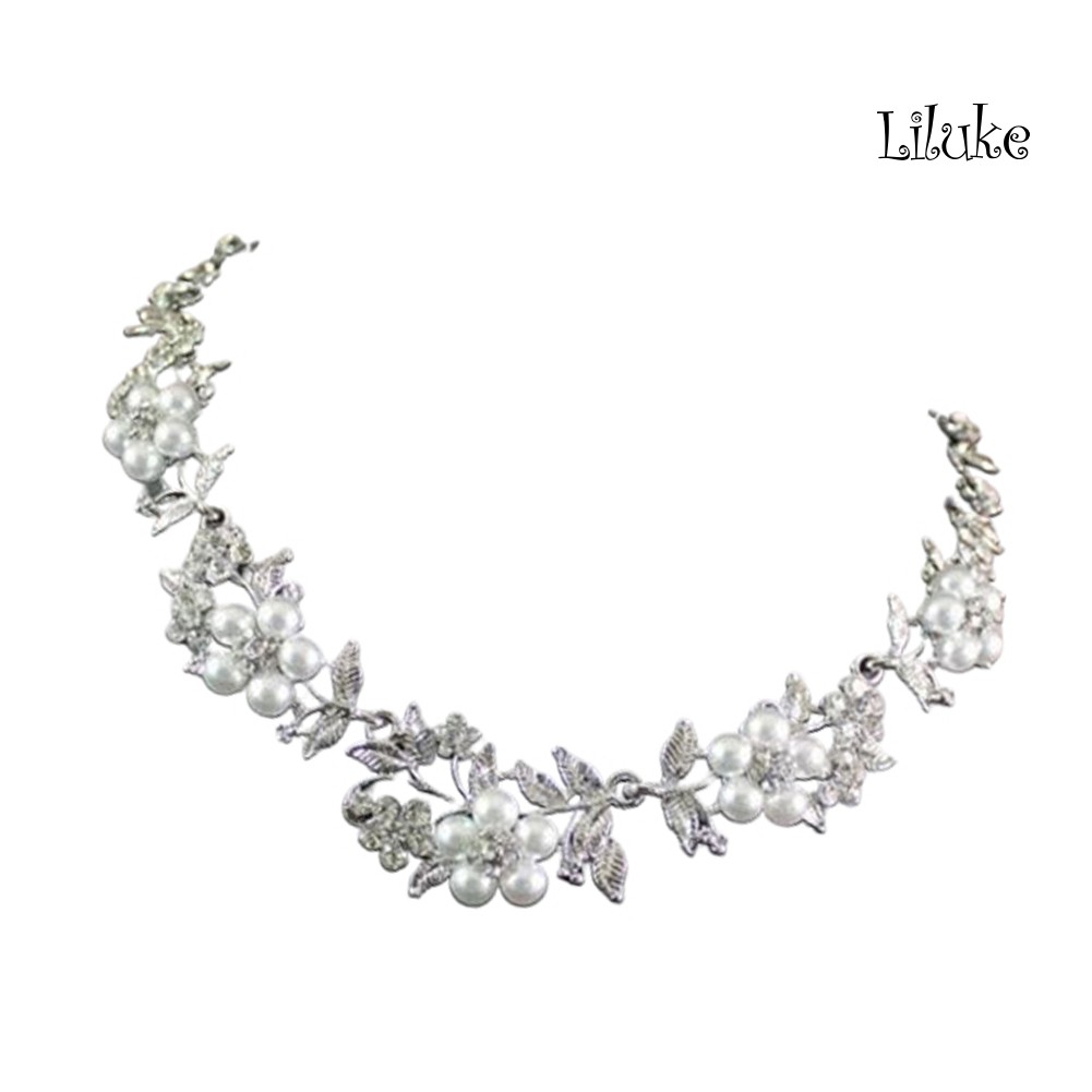 Bộ Vòng cổ + Đôi Khuyên Tai Mạ Bạc Trang Trí Hoa Và Ngọc Trai Thời Trang Cho Nữ