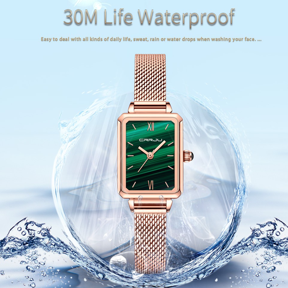 Đồng hồ quartz CRRJU 2173 X mặt vuông thời trang bằng thép không gỉ chịu nước