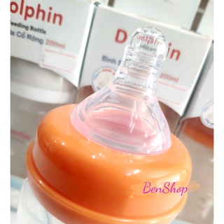 Bình sữa cổ rộng Dolphin 200ml (Tặng kèm 1 núm ty)