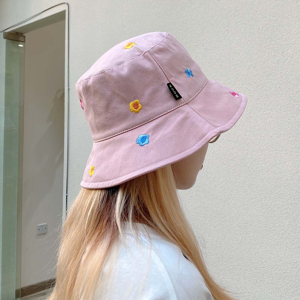Nón tai bèo vải cotton thêu chữ phong cách Hàn Quốc thời trang mùa hè cho nữ